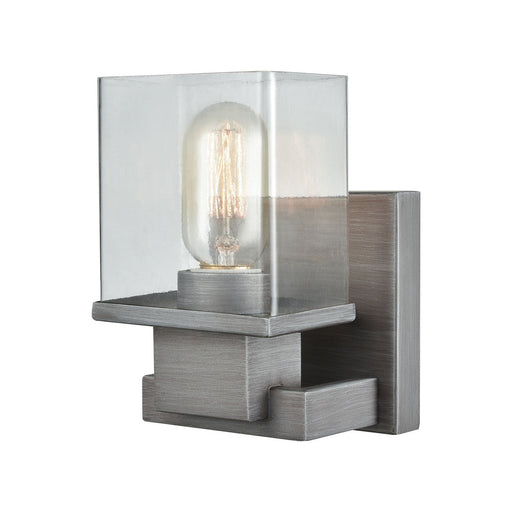 Hotelier 1-Light Vanity Lamp in Weathered Zinc with Clear Glass