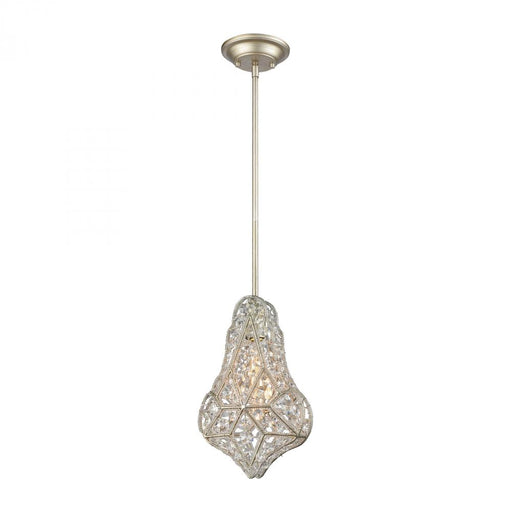 Gemlette 1-Light Mini Pendant in Aged Silver with Wire Cage and Clear Crystal