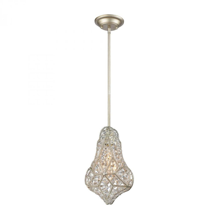 Gemlette 1-Light Mini Pendant in Aged Silver with Wire Cage and Clear Crystal