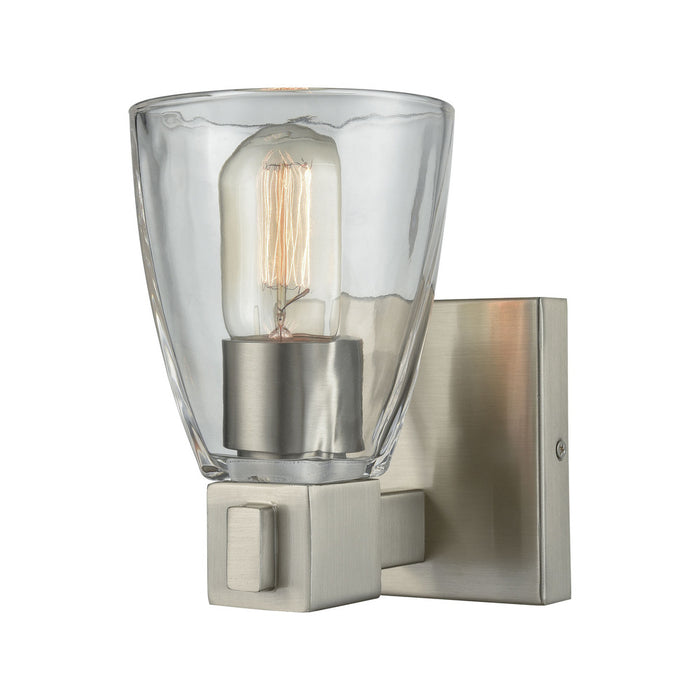 Ensley 1-Light Vanity Lamp in Satin Nickel with Square-to-Round Clear Glass