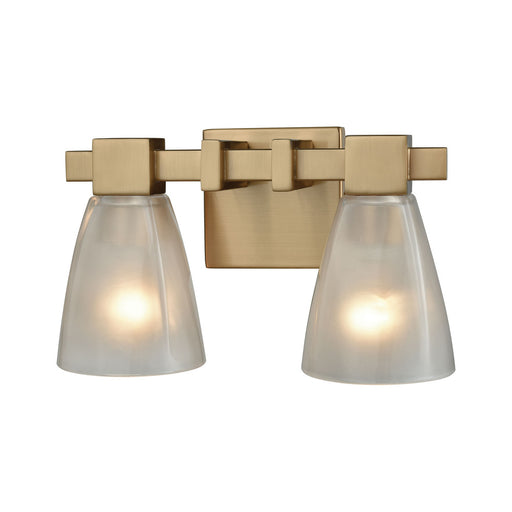 Ensley 2-Light Vanity Lamp in Satin Brass with Square-to-Round Frosted Glass