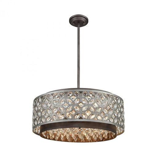 Rosslyn 6-Light Chandelier in Weathered Zinc and Matte Silver with Crystal and Metalwork Shade