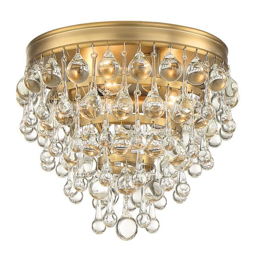 Calypso 3 Light Crystal Teardrop Vibrant Gold Flush Mount