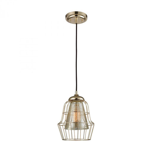 Yardley 1-Light Mini Pendant in Polished Gold with Mercury Glass and Wire Cage