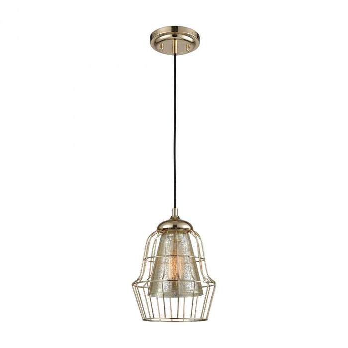 Yardley 1-Light Mini Pendant in Polished Gold with Mercury Glass and Wire Cage