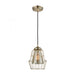 Yardley 1-Light Mini Pendant in Polished Gold with Mercury Glass and Wire Cage