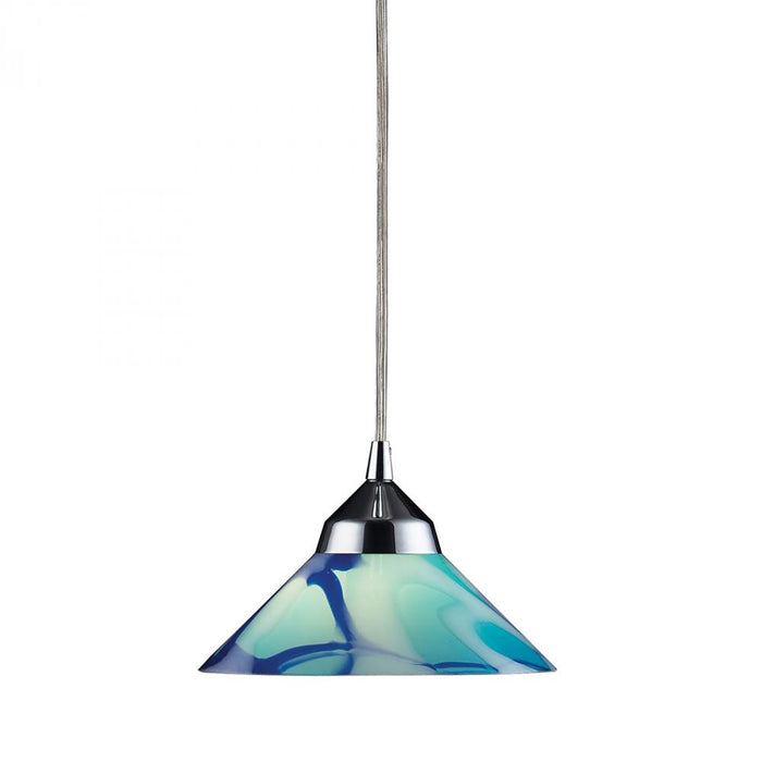 Refraction 1-Light Mini Pendant in Polished Chrome with Caribbean Glass