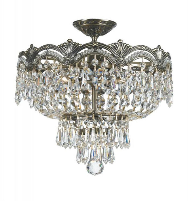 Majestic 3 Light Hand Cut Crystal Historic Brass Semi-Flush