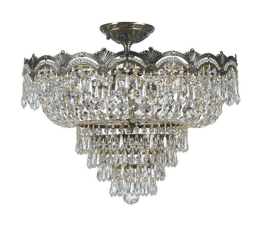 Majestic 5 Light Hand Cut Crystal Historic Brass Semi-Flush