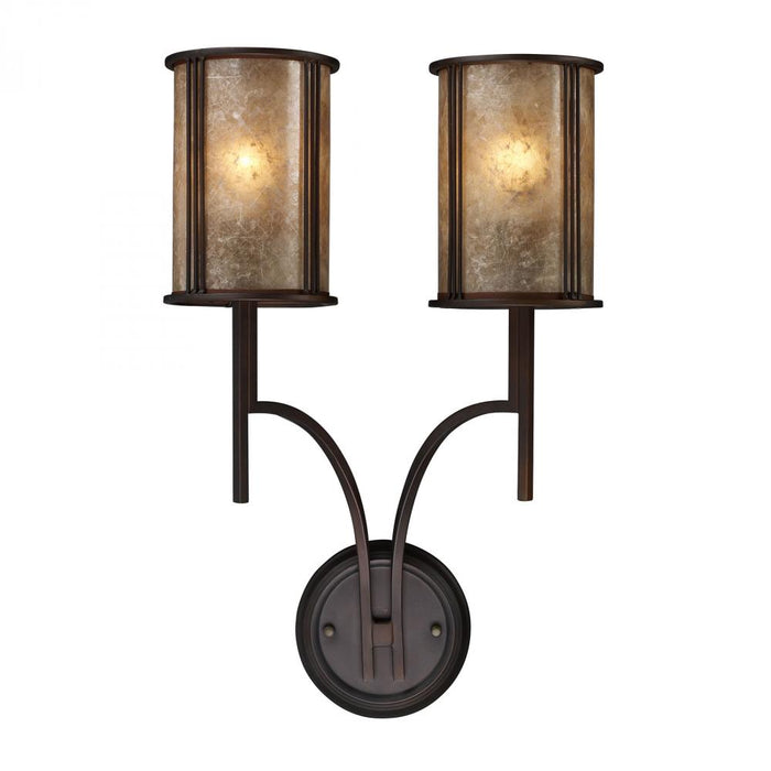 Barringer 2-Light Wall Lamp in Aged Bronze with Tan Mica Shades