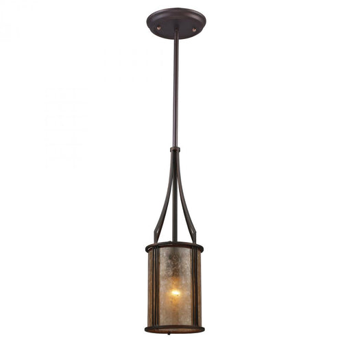 Barringer 1-Light Mini Pendant in Aged Bronze with Tan Mica Shade