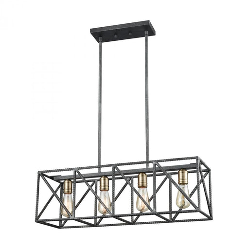 Crossbar 4-Light Linear Chandelier in Silverdust Iron and Satin Brass