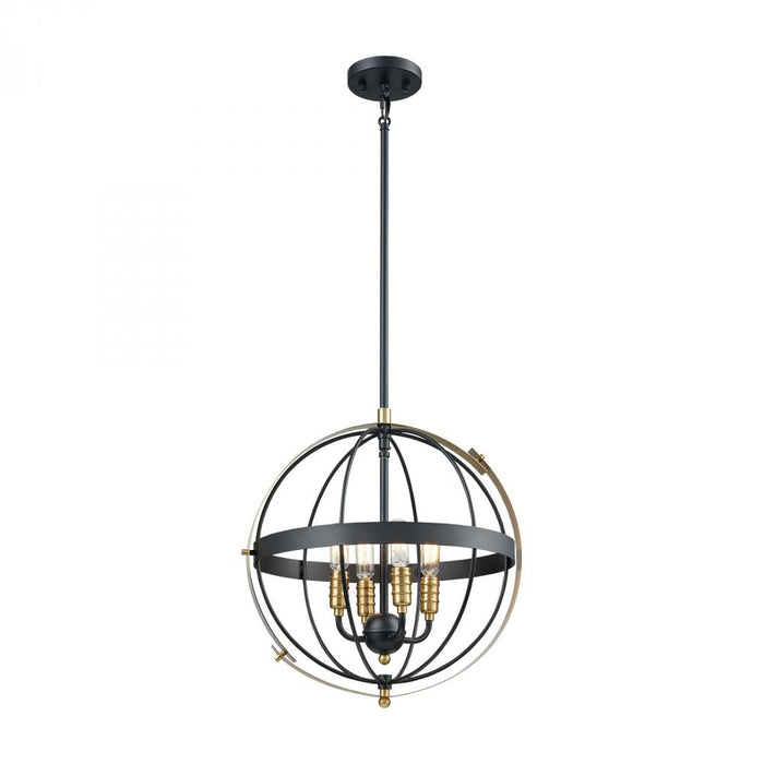 Caldwell 4-Light Chandelier in Matte Black and Satin Brass