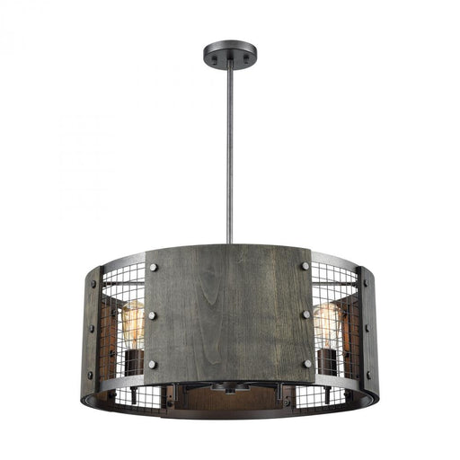 Halstead 6-Light Chandelier in Ash Gray and Dark Gray Wood with Wood and Wire Mesh Shade