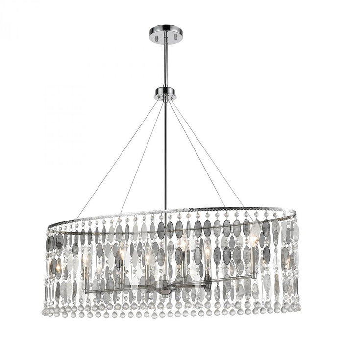 Chamelon 6-Light Linear Chandelier in Polished Chrome with Perforated Stainless and Clear Crystal