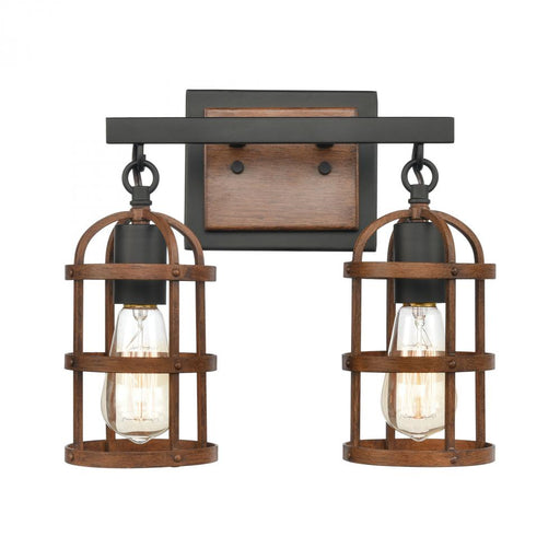 Millville 2-Light Vanity Light in Matte Black and Dark Oak