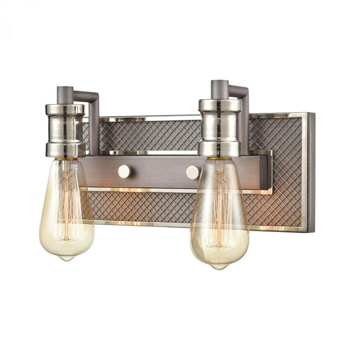 Gridiron 2-Light Vanity Light in Weathered Zinc and Polished Nickel