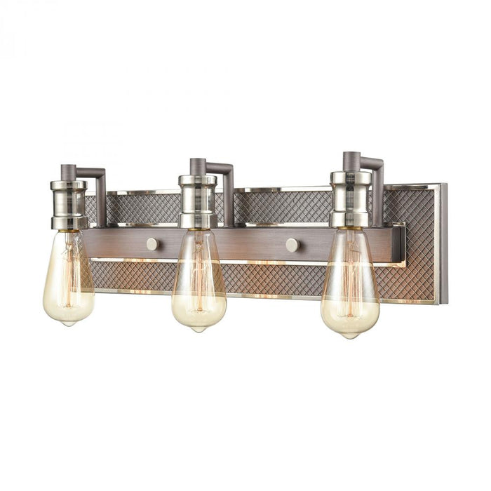 Gridiron 3-Light Vanity Light in Weathered Zinc and Polished Nickel