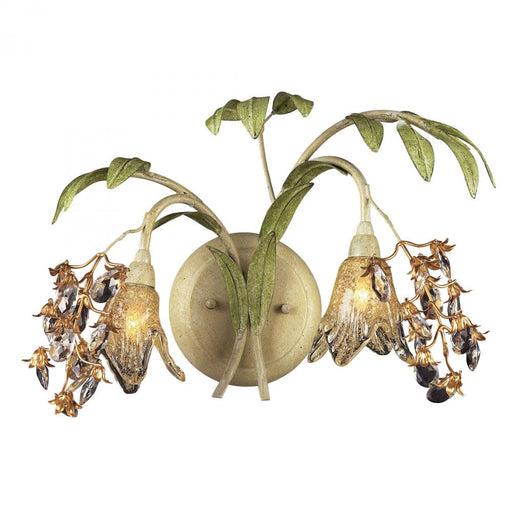 Huarco 2-Light Wall Lamp in Seashell and Sage Green with Floral-shaped Glass