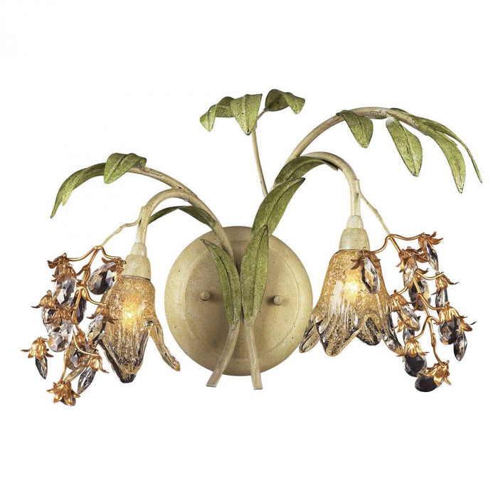 Huarco 2-Light Wall Lamp in Seashell and Sage Green with Floral-shaped Glass