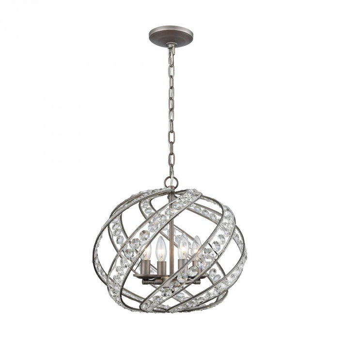 Renaissance 4-Light Chandelier in Weathered Zinc with Crystal