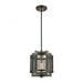 Woodbridge 1-Light Mini Pendant in Weathered Oak and Aged Brass with Matte Black Metal Mesh