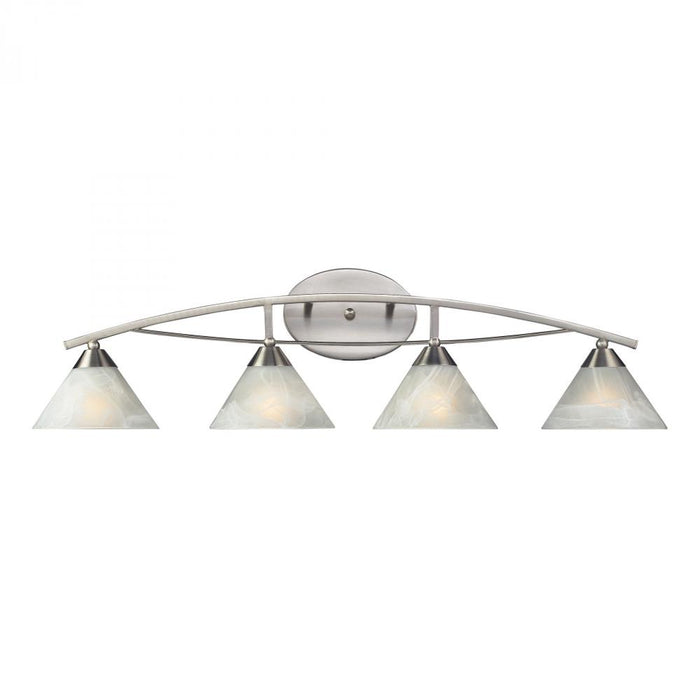 Elysburg 4-Light Vanity Lamp in Satin Nickel with White Marbleized Glass