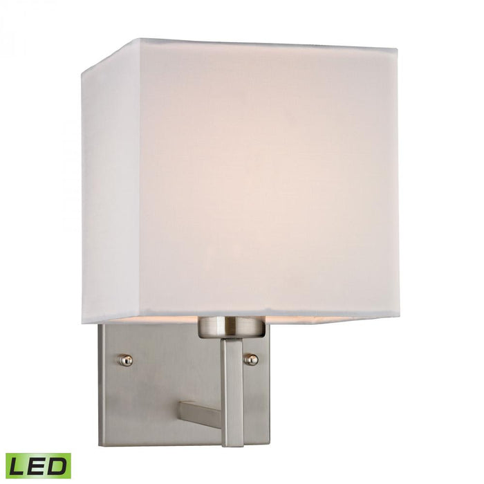 Davis 1-Light Wall Lamp in Brushed Nickel with White Fabric Shade - Includes LED Bulb