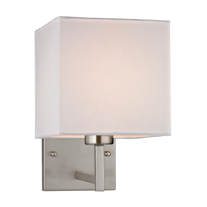 Davis 1-Light Wall Lamp in Brushed Nickel with White Fabric Shade