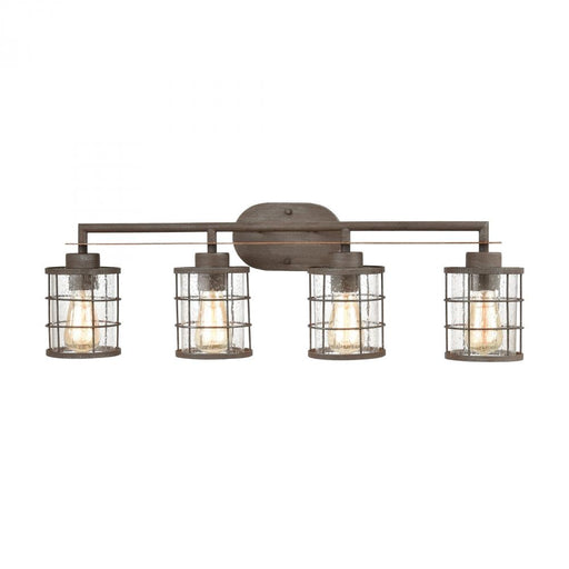 Gilbert 4-Light Vanity Light in Rusted Coffee and Light Wood with Seedy Glass