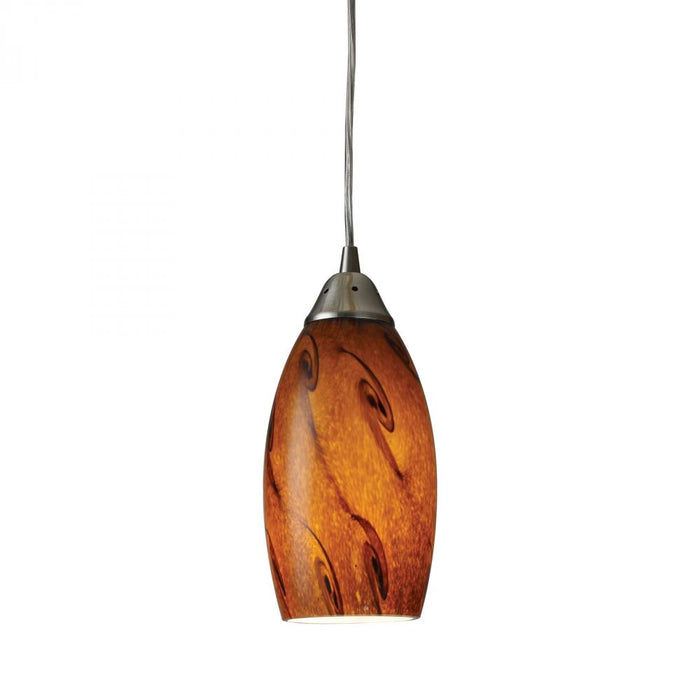 Galaxy 1-Light Mini Pendant in Satin Nickel with Brown Glass