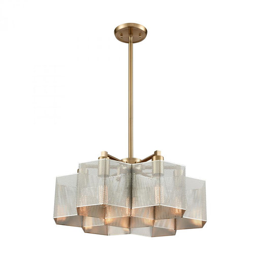 Compartir 7-Light Chandelier in Satin Brass with Perforated Metal Shade