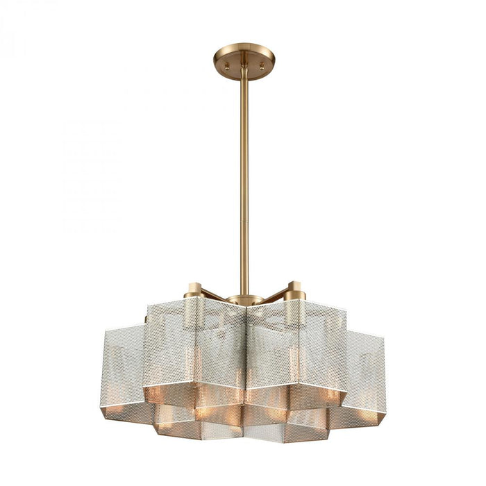 Compartir 7-Light Chandelier in Satin Brass with Perforated Metal Shade