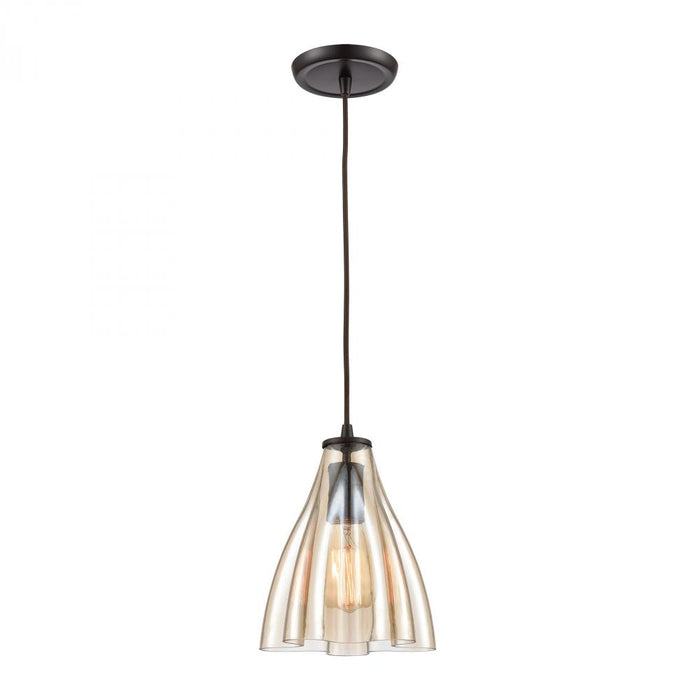 Matilda 1-Light Mini Pendant in Oil Rubbed Bronze with Amber Wavy Glass