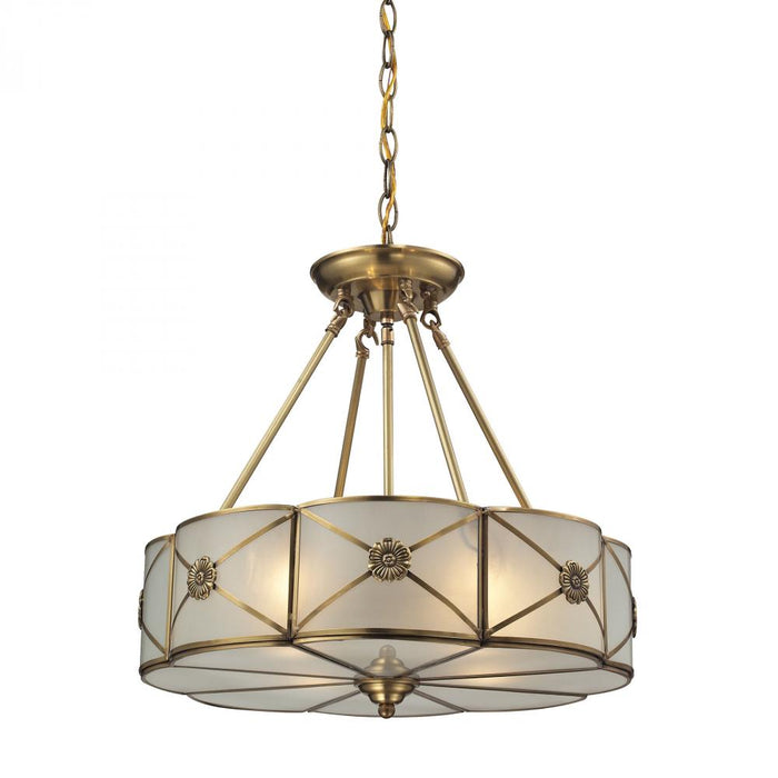 Preston 4-Light Chandelier in Brushed Brass with White Glass Panels