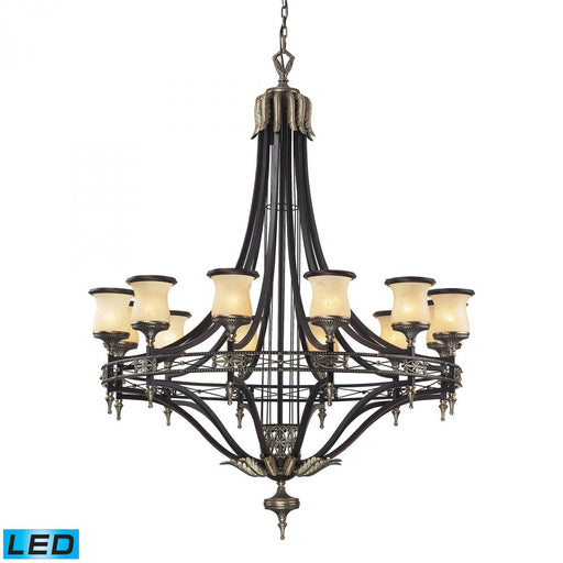 Georgian Court 12-Light Chandelier in Bronze and Umber with Marbleized Glass - Includes LED Bulbs