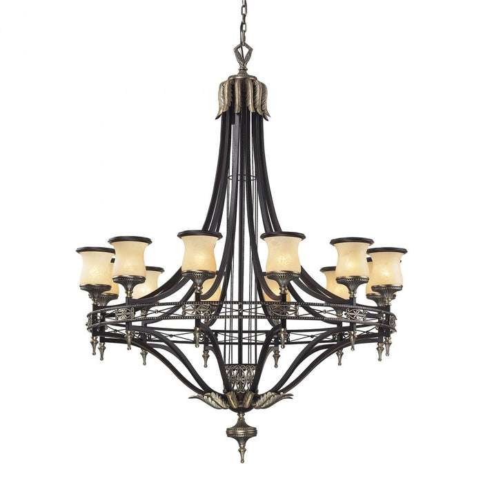 Georgian Court 12-Light Chandelier in Bronze and Umber with Marbleized Glass