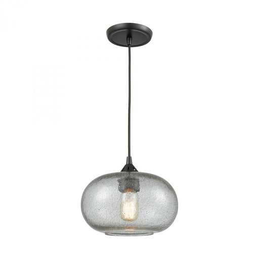 Volace 1-Light Mini Pendant in Oiled Bronze with Rotunde Gray Speckled Blown Glass