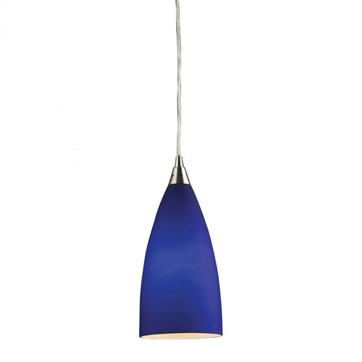 Vesta 1-Light Mini Pendant in Satin Nickel with Blue Glass