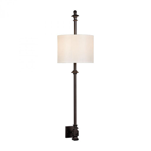 Torch 2-Light Wall Lamp in Oil Rubbed Bronze with Off-white Hardback Fabric Shade