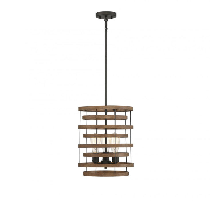 Blaine 3 Light  Natural Walnut W/ Black Accents Pendant