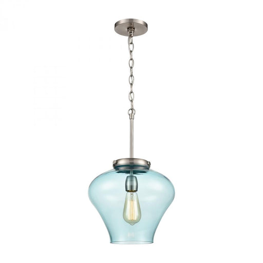 Amore 1-Light Pendant in Satin Nickel with Light Blue Glass