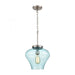 Amore 1-Light Pendant in Satin Nickel with Light Blue Glass