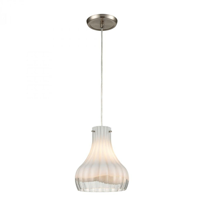 Coastal Scallop 1-Light Mini Pendant in Satin Nickel with Opal White and Clear Glass