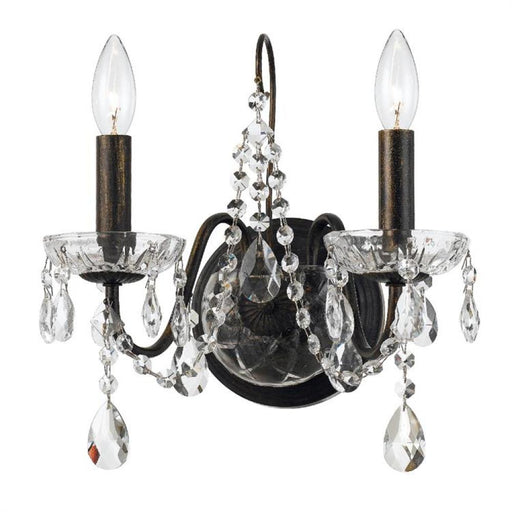 Butler 2 Light Hand Cut Crystal English Bronze Sconce