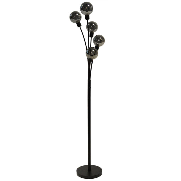 5LT Incandescent Floor Lamp, Black w/Smoked Glass