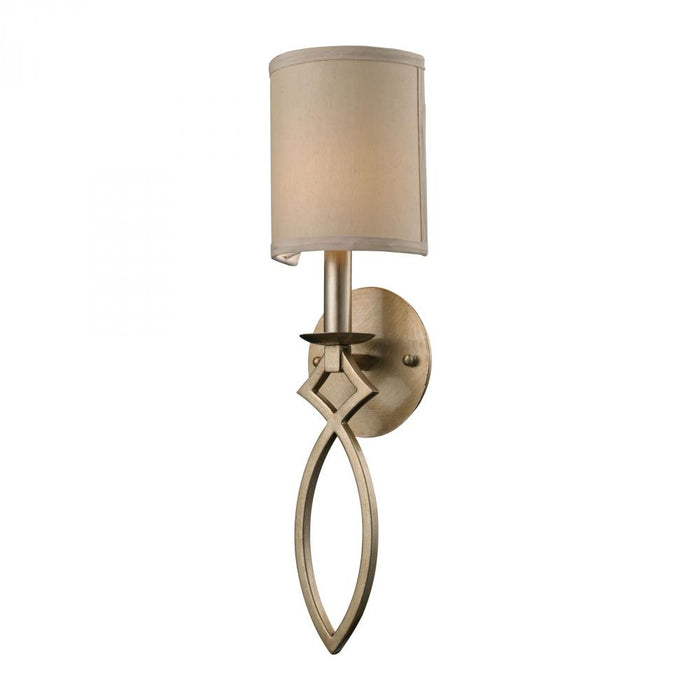 Estonia 1-Light Wall Lamp in Aged Silver with Beige Fabric Half-Shade