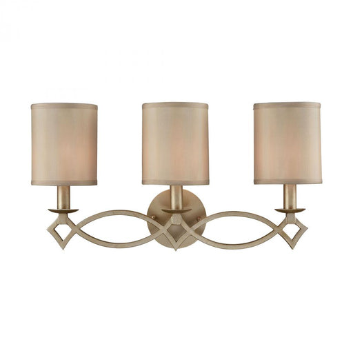 Estonia 3-Light Vanity Lamp in Aged Silver with Beige Fabric Half-Shades