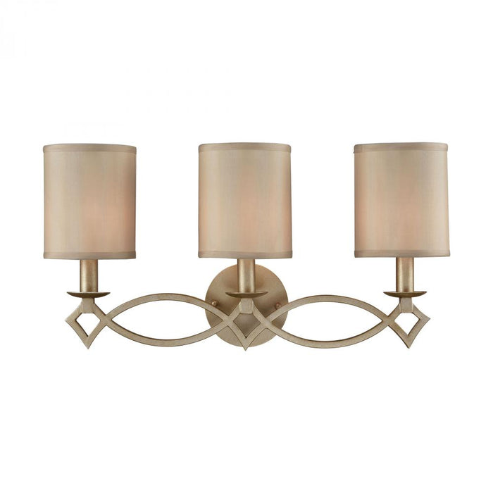 Estonia 3-Light Vanity Lamp in Aged Silver with Beige Fabric Half-Shades