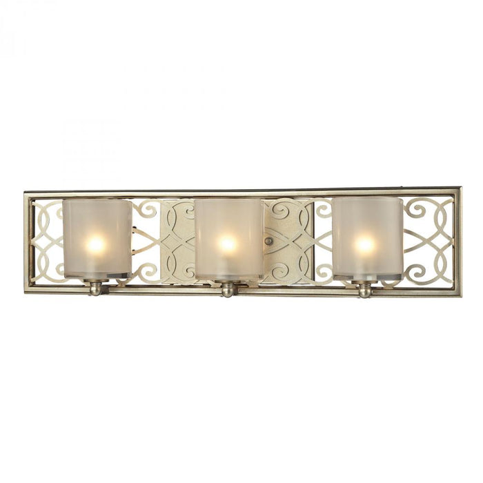 Santa Monica 3-Light Vanity Sconce in Aged Silver with Off-white Glass